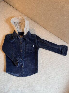 Me & Henry London Hooded Woven Shirt - Navy Corduroy - size 3/4y